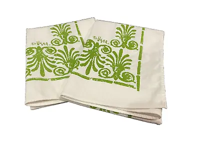 Vera Neumann Tea Towels Set Of 2 Linen Blend Ladybug Green Scroll White MCM VTG • $54.97