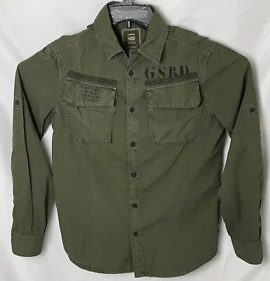 G Star Raw Cargo Mens Shirt Slim Fit Medium Green Long Sleeve Button Up Pockets • $13.95