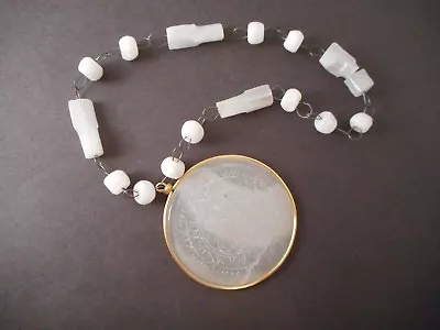 VTG Handmade Carved Face Tribal White Jade? Disc Pendant Charm  • $12.99