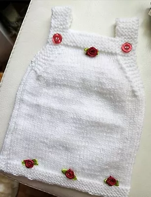 Hand Knitted Newborn Baby Pinafore  Dress White  New • £8