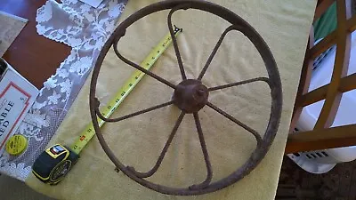 VINTAGE ANTIQUE 17” DIAMETER X 8 Spokes Steel Wagon Cart Implement Wheel Unique • $100