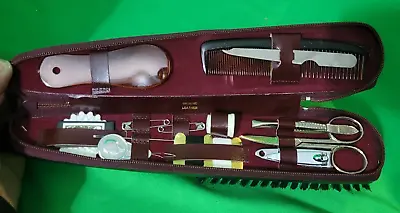 Vintage Mens WS Travel Clothes Brush Sewing Kit Manicure Grooming Show Horn Set • $18.94