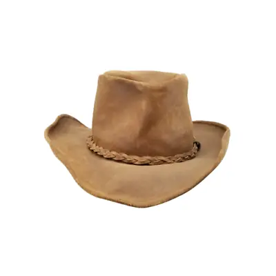 Vintage Minnetonka Genuine Leather Hat Outback Western Brown Large Made In USA • $42.88