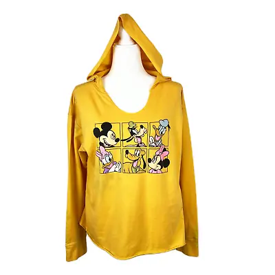 Disney Sweater Women 2XL Yellow Pullover Mickey Minnie Goofy Hoodie Juniors • $7.50