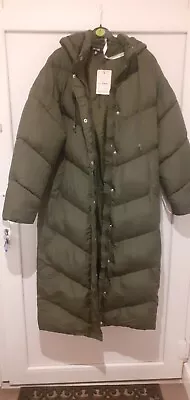 Missguided Khaki  Longline Maxi Puffa Jacket Coat Size 10 Brand New RRP£75 • £40