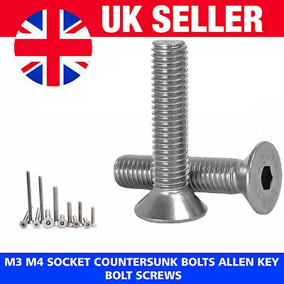 M3 M4 Countersunk Bolts Allen Key Bolt Socket Screws A2 Stainless Steel • £0.99