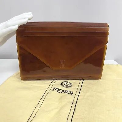 Vintage Fendi Lucite Shoulder Bag Purse Or Clutch RARE Brown FF Logo Sleeper Bag • $599.99