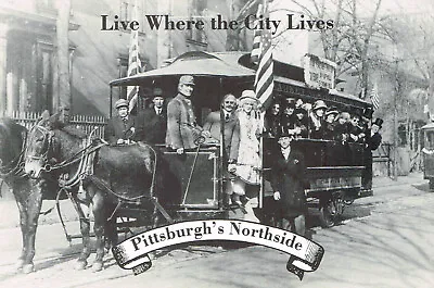 Pittsburgh PA North Side B &W Postcard Horse-Drawn Streetcar Trolley New • $1.99