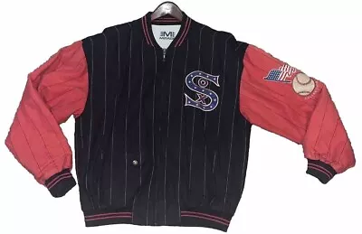 Vintage 90s White Sox Mirage Cooperstown Jacket Pinstripes Mens Size Large • $79.95