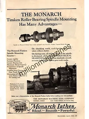 1928 Monarch Lathes Original  Ad - Sidney Ohio -  Very  Rare • $20.30