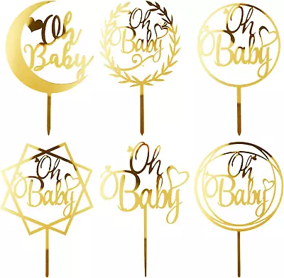 6Pcs Oh Baby Cake Topper Gold Acrylic Baby Shower Cake Decorations For Baby Girl • $12.42
