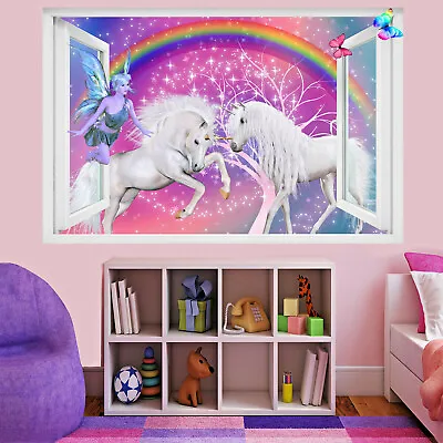 Rainbow Unicorn Fairy Butterfly Wall Sticker 3d Art Mural Poster Room Decor Qa0 • £15.99