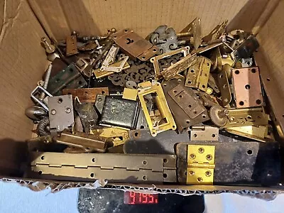 Vintage Job Lot Door Furniture Drawer Handles Hinges Bolts  Brass Metal Used  • £14