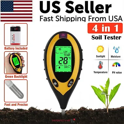 4 In 1 LCD Digital Soil Tester PH Water Moisture Temperature Sunlight Plant Test • $9.89