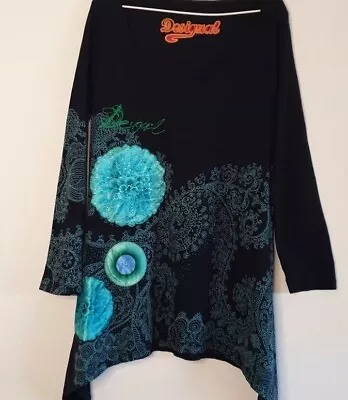 Desigual Navy Cotton Jersey Satin Applique Top Sz XXL • $45