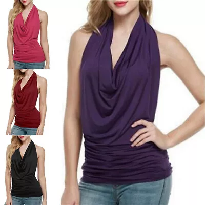 Women Neck Tank Backless Drape Sleeveless Vest Blouse Sexy Tops Charm Halter • £7.72