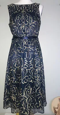 £19.90 • Buy Womens Jessica Howard Layered Navy Gold Dress Uk Size 12 /M Medium Party Wedding