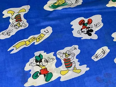 2/3 Yd Mickey Mouse Minnie Donald Dance Music Vintage Blue BTHY Cotton Fabric • $7.99