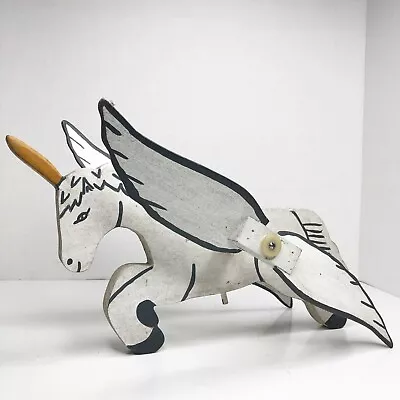 Vintage Handmade Wood Flying Unicorn Garden Whirligig Wind Spinner Primitive • $99