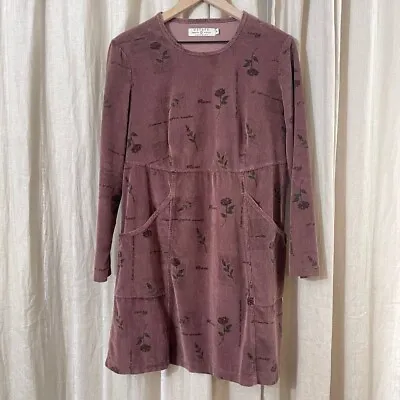 Vintage 70s 80s Potatoe Clothing Flower Corduroy Purple Dress Size M Made In USA • $49.99