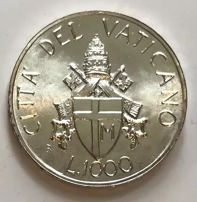 Vatican 1000 Lire 1989 - Pope With Prelates & Laity - Pope John Paul II - Silver • $24.99