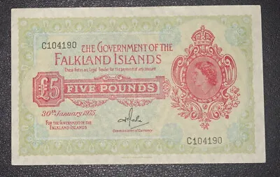 1975 GEF January £5 Falkland Islands -{ C104190 }- P-9b • £209.99