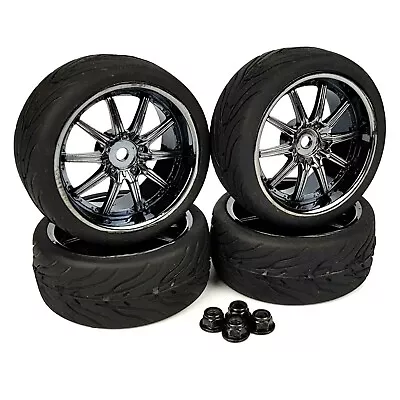 £19.99 • Buy 1/10 RC Road 9 Spoke Wheels And Tyres Dark Grey For Tamiya TT02 HPI Kyosho Mini 