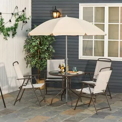 Garden Patio Textilene Folding Chairs Table Parasol Furniture Bistro Set Beige • £115.99