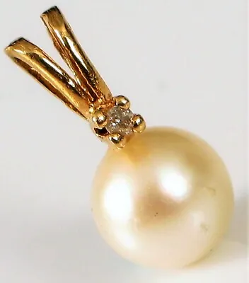 Vintage 10k Yellow Gold Single Solitaire Drop Pearl Stud Pendant Diamond Accent • $70