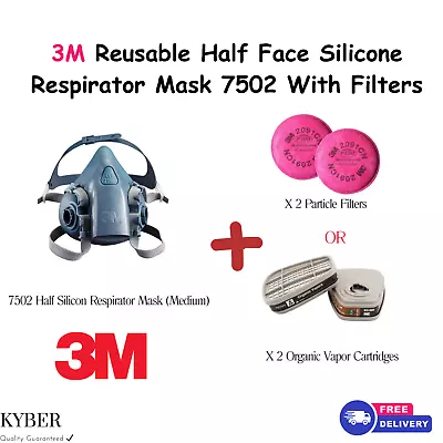 Original 3M Reusable Half Face Silicon Respirator Mask 7502 Medium Dust Paint • $79