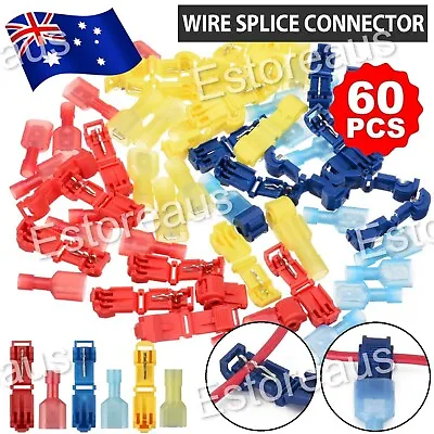 60Pcs T-Tap Electrical Wire Crimp Terminals Quick Splice Cable Connectors Kit AU • $13.99