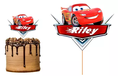 CARS LIGHTNING McQUEEN CAKE TOPPER PERSONALISED GLOSSY CARDSTOCK DECORATION • £9.18