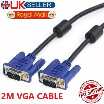 £3.09 • Buy 2m Vga/svga Extension Cable 15 Pin Pc Computer Monitor Lcd Male To Male Uk