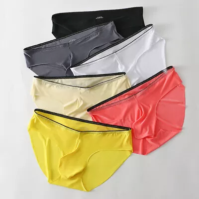 $3.70 • Buy Mens Ice Silk Briefs Sexy Low Waist Bikini Panties Pouch Breathable Underwear