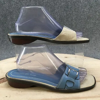 Montego Bay Club Sandals Womens 9 Casual Slip On Slide Blue Leather Open Toe • $16.49