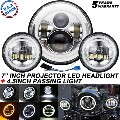 Chrome 7  LED Headlight + 4.5 Passing Light For Harley Electra Glide Road King • $53.99