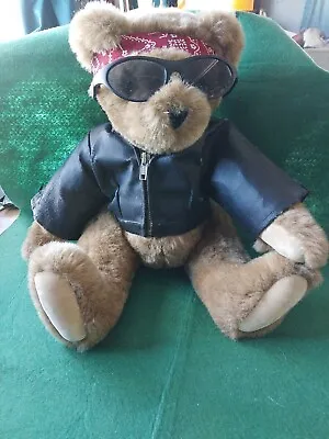 VTG Vermont Teddy Bear Co. Hearty Harley Bear 17  Leather Jacket & Bandana.   B3 • $25