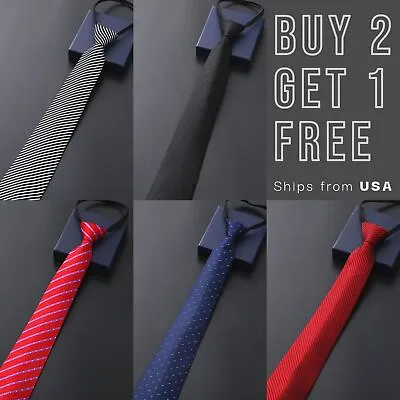 Men Fashion Solid Color Zipper Tie Wedding Party Formal Business Necktie • $7.06
