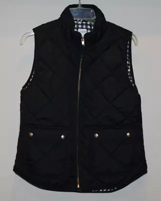 J. Crew Black Quilted Puffer Vest Women's Medium Check Lining Front Pockets • $17.97