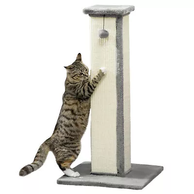 PawHut 81cm Cat Scratching Post W/ Sisal Rope Hanging Ball Soft Plush - Grey • £39.99