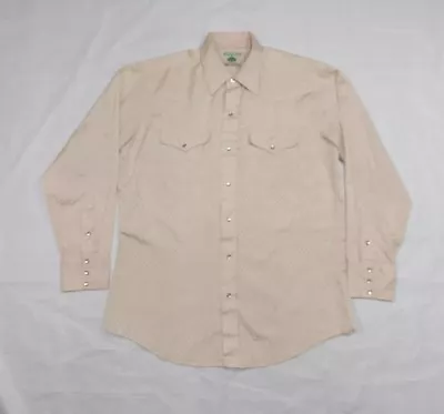 Mesquite Mens Western Wear Beige Pearl Snap Buttons Long Sleeve Shirt Size 34 Z3 • $17.85