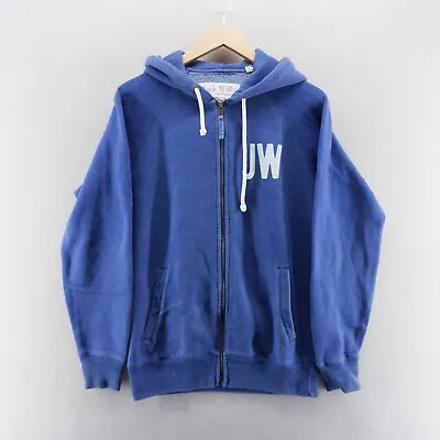 Jack Wills Mens Hoodie Blue White Full Zip Pockets Hooded Sweatshirt • £12.34