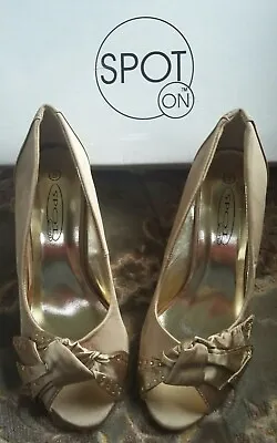 £2.99 • Buy Spot On Ladies Satin Taupe Open Toe Shoes Sandals Diamantes Sparkly Size 4 READ
