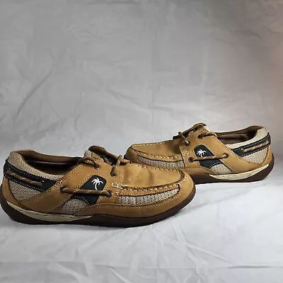 Margaritaville Mens Speed Boat Deck Leather Shoes MG1105A Tan Beige Sz10 Loafers • $21.98