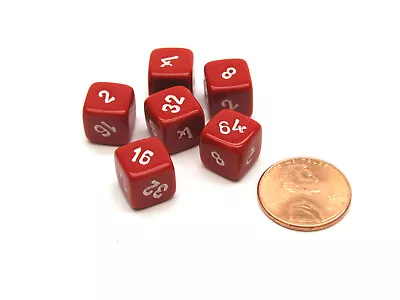 Pack Of 6 Small 10mm Opaque Doubling Cube Dice - Red With White Numbers • $3.99