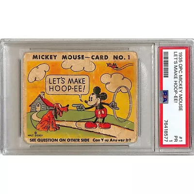 1935 Mickey Mouse Gum Card Type I Let's Make Hoop-ee! #1 Walt Disney PSA 1 • $699