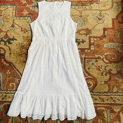 J Crew Factory Eyelet Sleeveless Sun Dress Womens 12 White Wedding Party Summer • $37.56