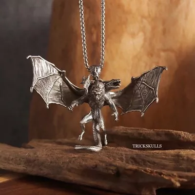 Three Headed Winged Dragon Beast Monster Streetwear Pendant 60cm Round Box Chain • $16