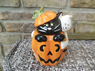 David's Cookies Halloween Cookie Jar Jack-O-Lantern Ghost Black Cat Excellent • $34.95