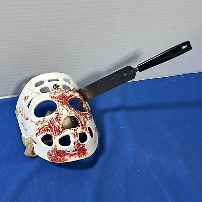 Vintage Mylec White Plastic Goalie Mask Hockey Halloween W Knife Coming Out • $50